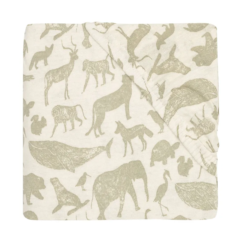 Jollein Jersey Animals Spannbettlaken - 40 / 50 x 80 / 90 cm - Olive Green
