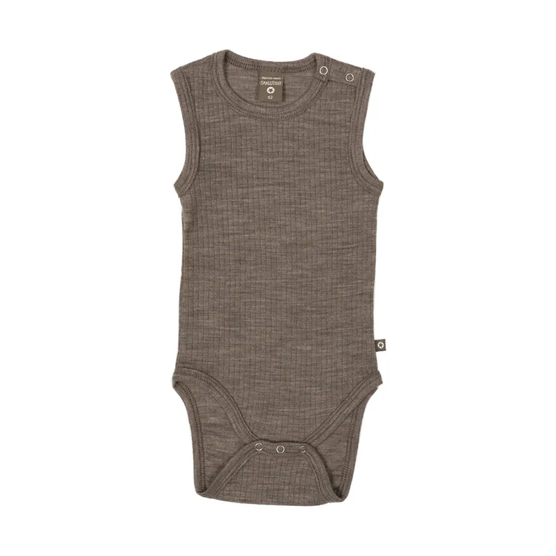 Smallstuff Ärmelloser Babybody - Größe 56 - Merinowolle - Natur Melange
