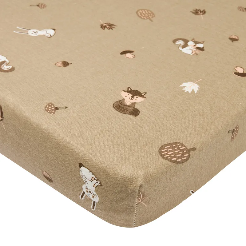 Meyco Spannbettlaken Print - Jersey - Forest Animals - Sand - 75 x 95 cm