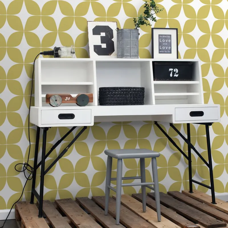 Estahome Graphisches Motiv IV – 0,53 x 10,05 m – Ockergelb/ Weiß