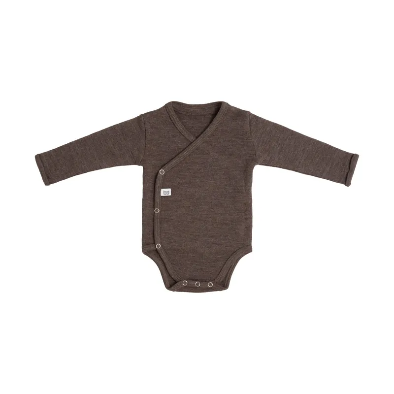 Baby's Only Wickelbody Langarm - Merino Fine Meadow - Größe 62 - Taupe