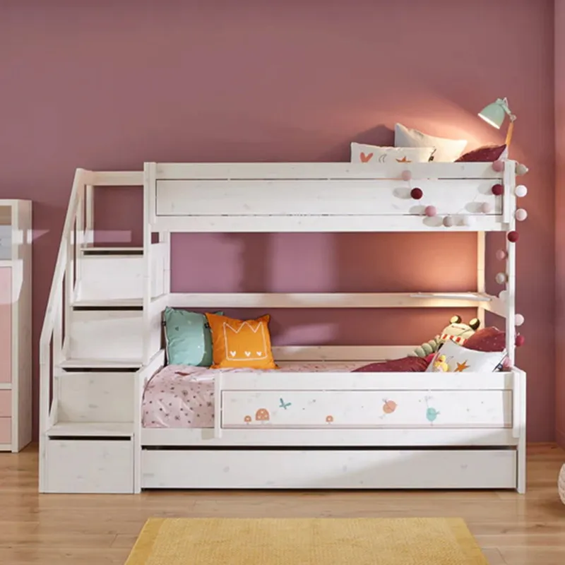 LIFETIME Kidsrooms Family Etagenbett mit Treppenschrank – Premium – 90/120 x 200 cm - White Wash