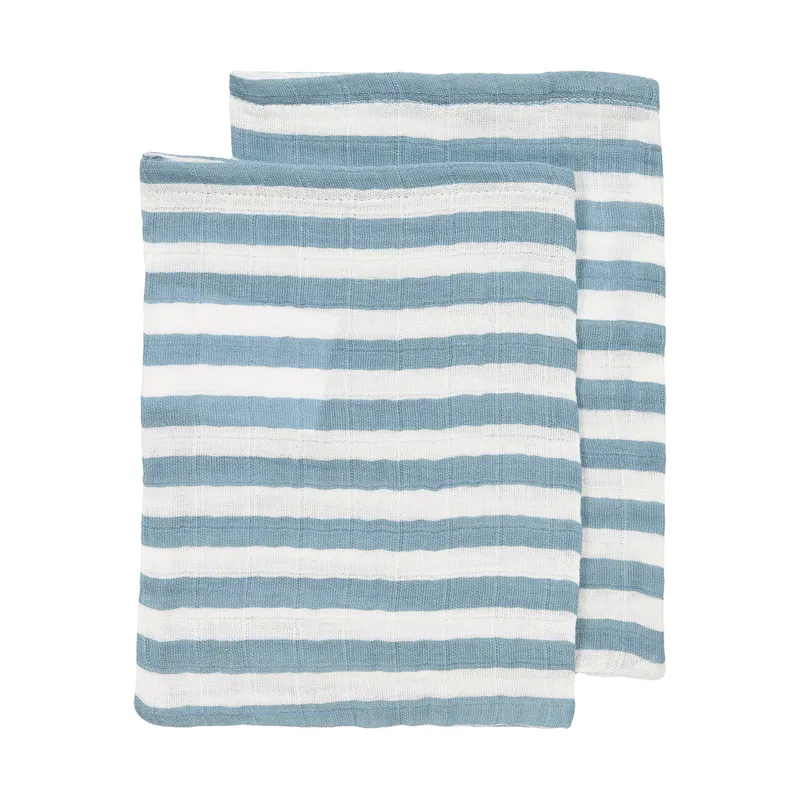 Meyco Baby Fat Stripe Waschlappen - 2 Stück - Pre-washed Musselin - Jeans Blue