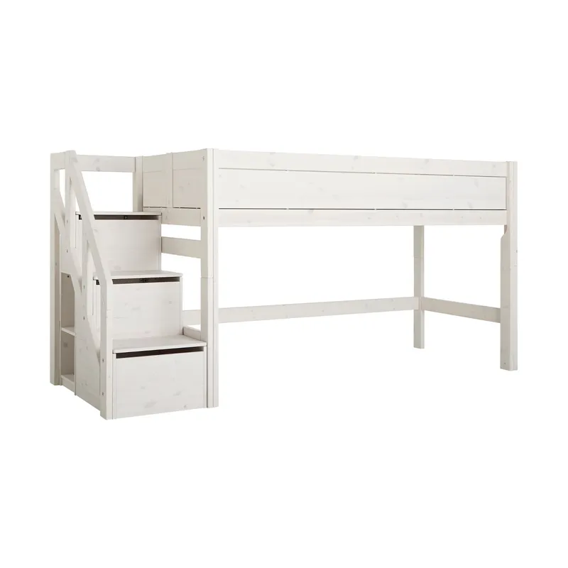 LIFETIME Kidsrooms Halbhochbett mit Treppenschrank Deluxe Whitewash
