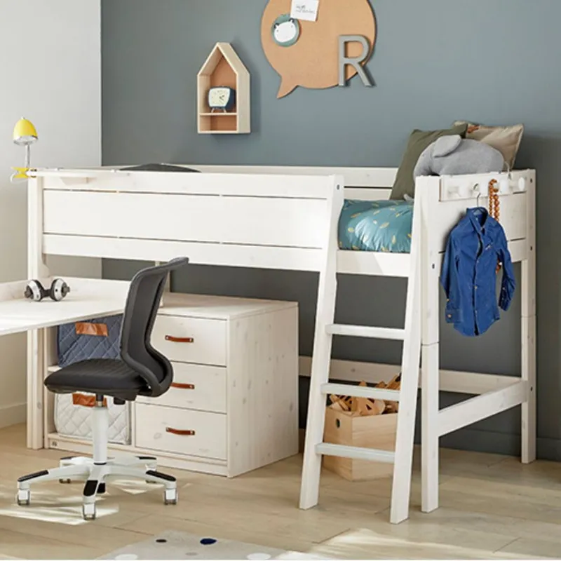 LIFETIME Kidsrooms Halbhochbett Luxe mit gerader Leiter, Whitewash