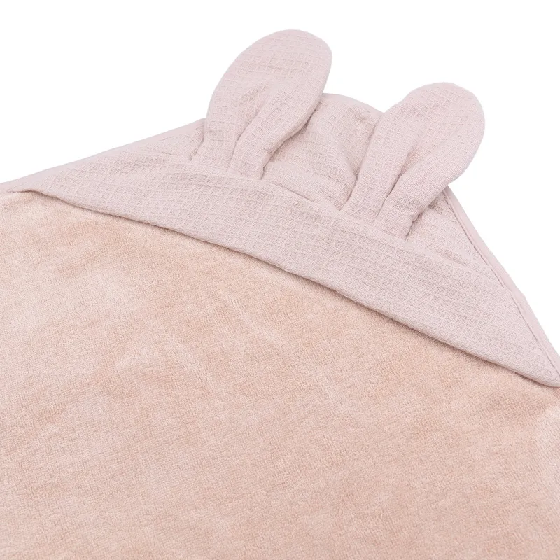 Bambus-Badecape mit Waschlappen – Duo-Set Waffelmuster – 75 x 75 cm - Vintage Pink