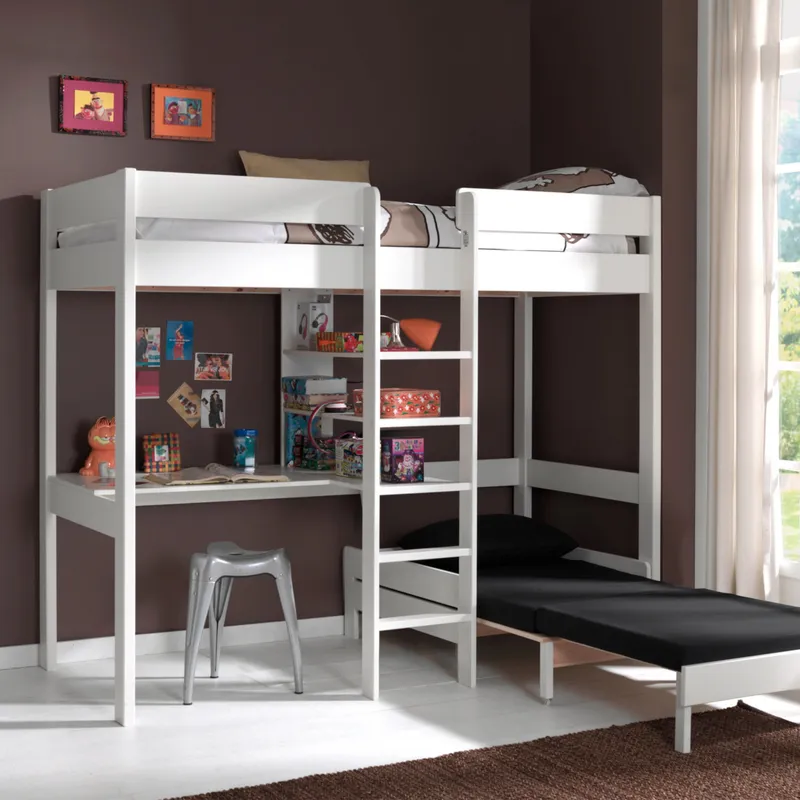 Vipack Pino Hochbett + Schreibtisch + Schlafsofa Weiß