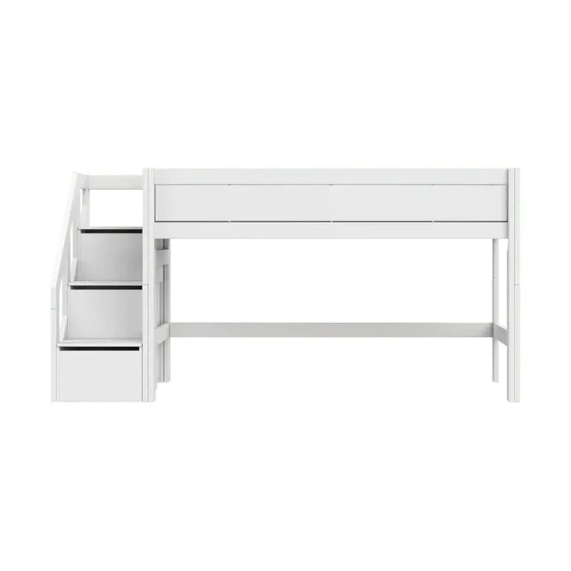 LIFETIME Kidsrooms Halbhochbett mit Treppenschrank – 90x200 cm – Premium Lattenrost - Weiß