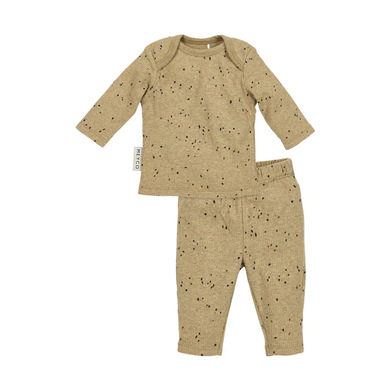 Meyco Baby Pyjama Rib - Mini Spot Toffee Melange - Größe 62/68