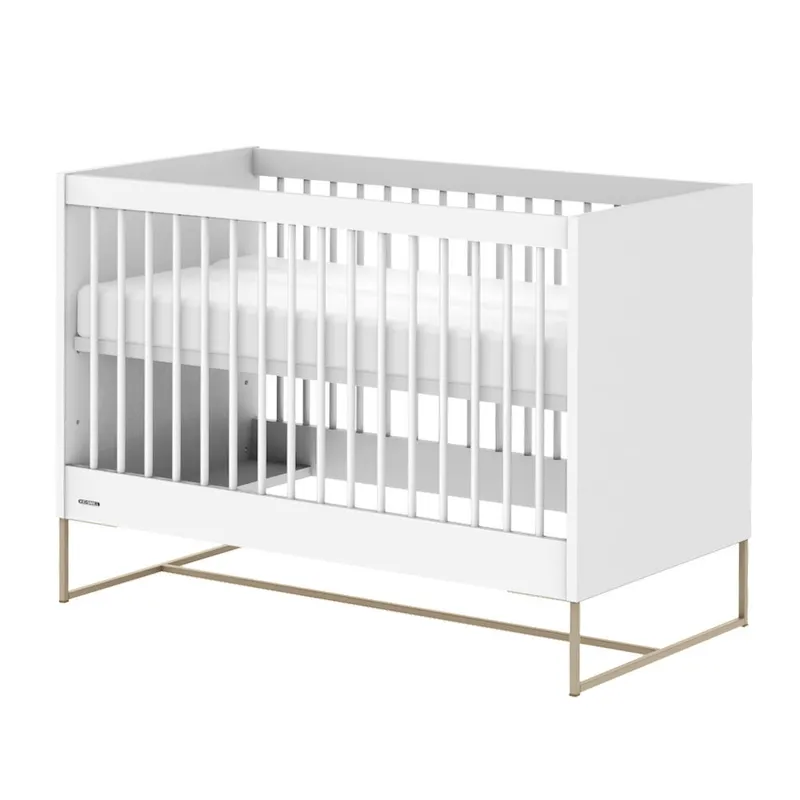 Kidsmill Intense II Babyzimmer Weiß/Patiniertes Messing | Babybett 60 x 120 cm + Kommode