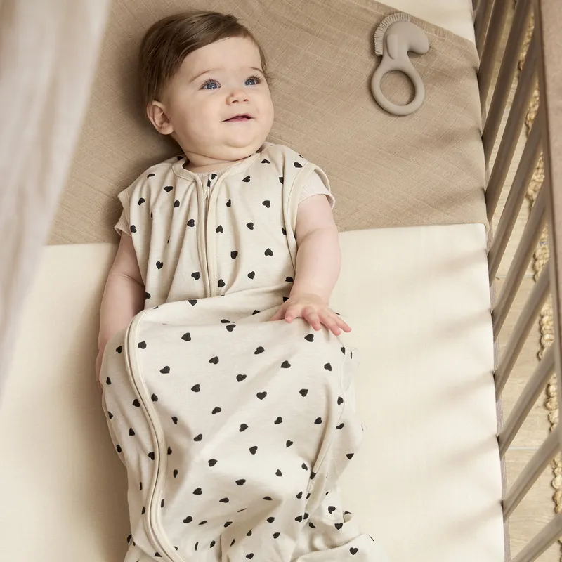 Meyco Baby Sommerschlafsack - Sweet Heart - 70 cm - Soft Sand/Black