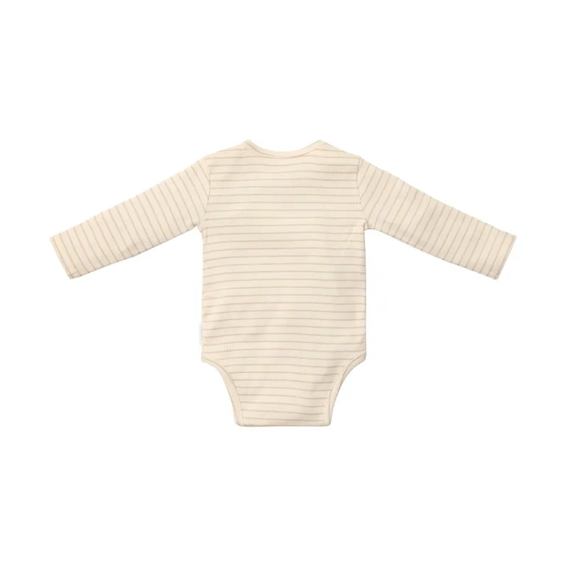 Little Dutch Wickelbody- Stripe - Langarm - Größe 44 - Soft Beige