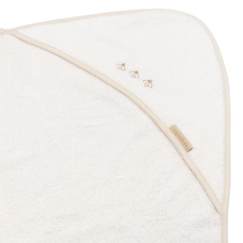 Bamboom Duo Bees Badecape + Waschlappen – 75x75 cm – Off White