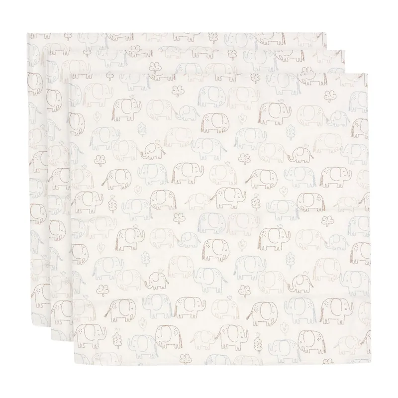 Jollein Hydrophiles Tuch - Elephant Tales - Small - 70x70 cm - 3 Stück