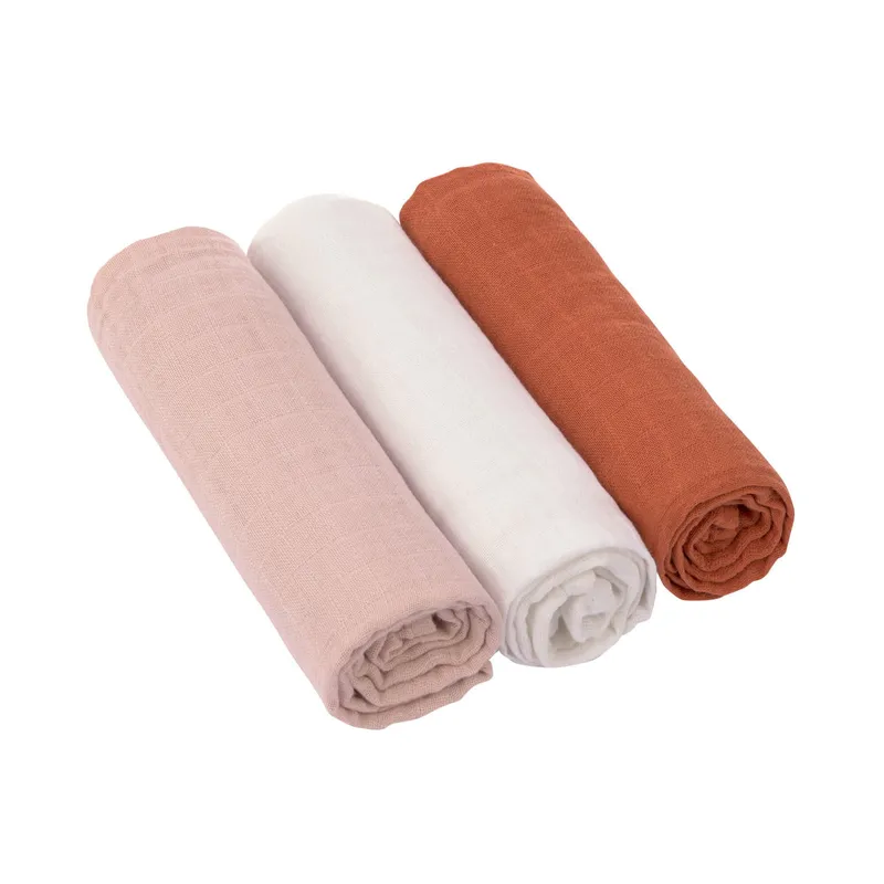 Lässig Swaddle & Burp Tuch L (3 Stück) - Powder Pink Milky Rust