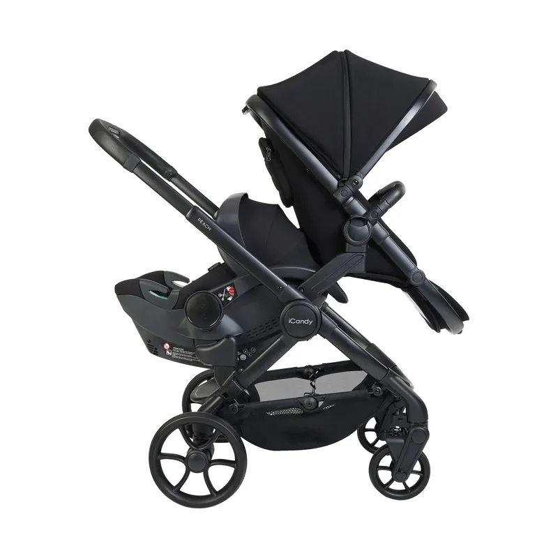 iCandy Peach 8 Double Kinderwagen 3-in-1 - Komplettes Reiseset - Black/Black