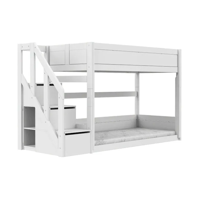 LIFETIME Kidsrooms Niedriges Etagenbett mit Treppenschrank– Premium-Lattenrost 