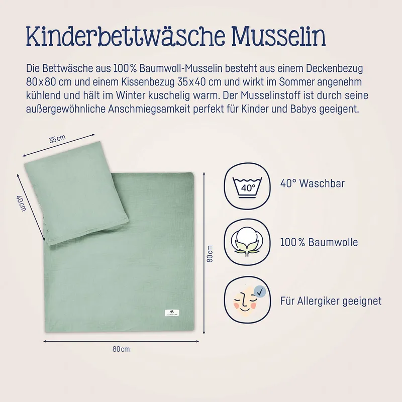 Julius Zöllner Muslin Bettwäsche - Grün - 80×80 + 35×40 cm