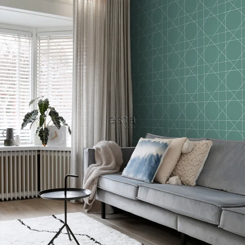 Estahome Graphische Linien I – 0,53 x 10,05 m – Graues Meergrün