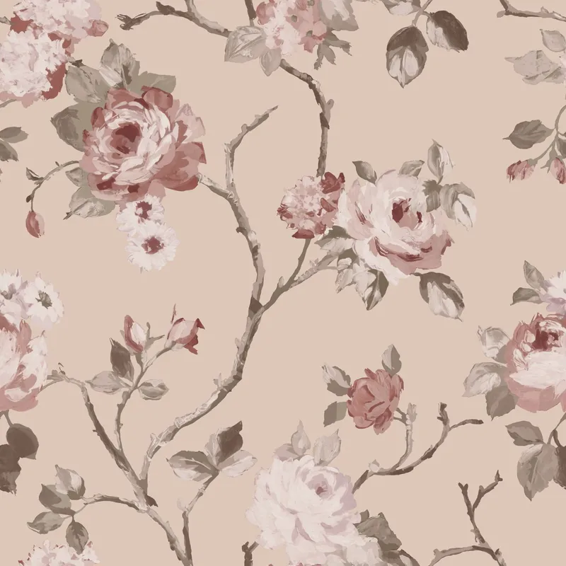 Estahome Vintage Blumen Fototapete III - 0,53 x 10,05 m - Altrosa