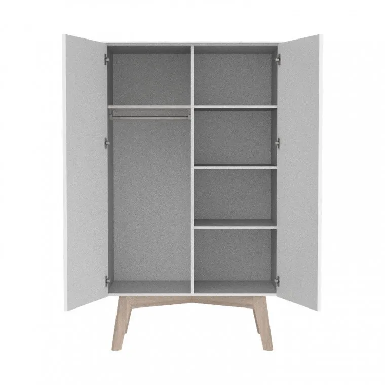 Kinderzimmer Sixties Mattweiß / naturbelassen – Bett 90 x 200 cm – Schrank 2-Türig