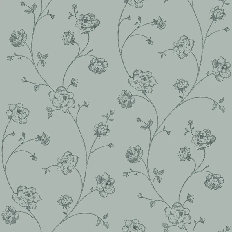 Estahome Toile De Jouy Rosen Tapete – 0,53 x 10,05 m – Graues Grün