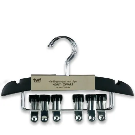 TWF Kleiderbügel Mit Clips - 3 Stück - Holz Schwarz
