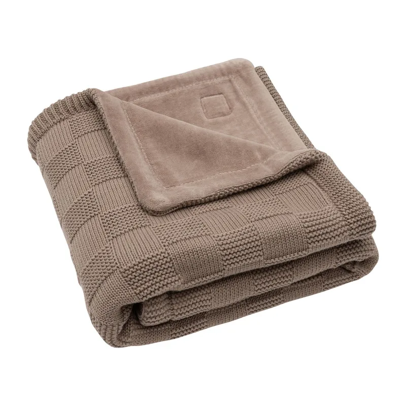 Jollein Babydecke - Box Knit/Samt- 75 x 100 cm - Milky Coffee