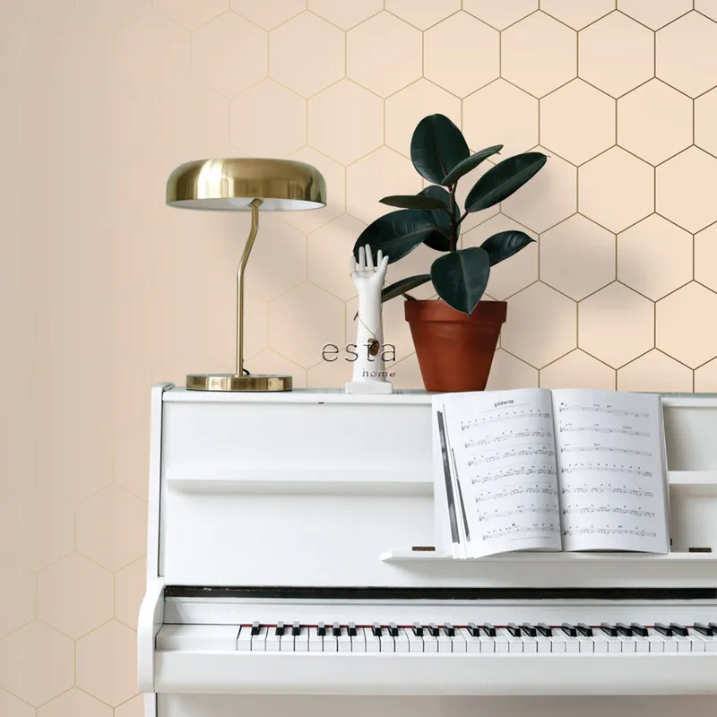 Estahome Hexagon Tapete - 0,53 x 10,05 m - Pfirsichrosa
