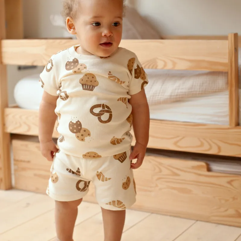 Feetje Premium Summerwear Shortama - Cosy Crumbs - Gr. 116 - Offwhite