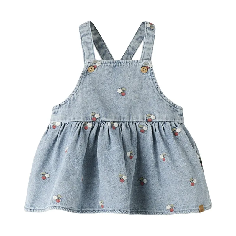 Lil' Atelier Kleid Overall - Medium Blue Denim - Bestickt - Größe 74