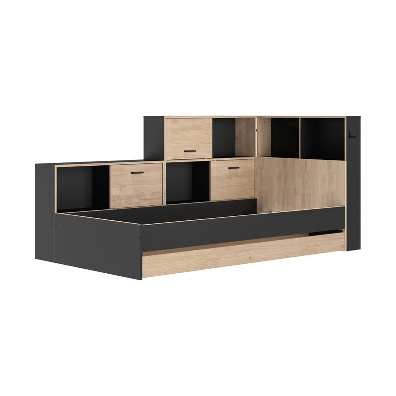 Diagone Erwan Bett mit Stauraum – 90 x 200 cm – Naturkastanienbraun