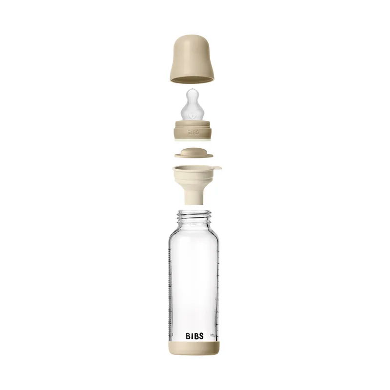 BIBS Glow Glasflasche – 240 ml – Silikon Flaschensauger – Vanilla