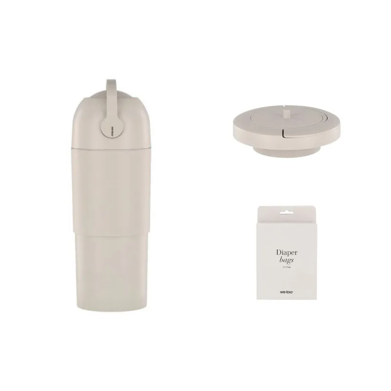 We-Too Teleskop Windeleimer Slim - Oatmeal | Deckel Slim | Windeleimerbeutel XL