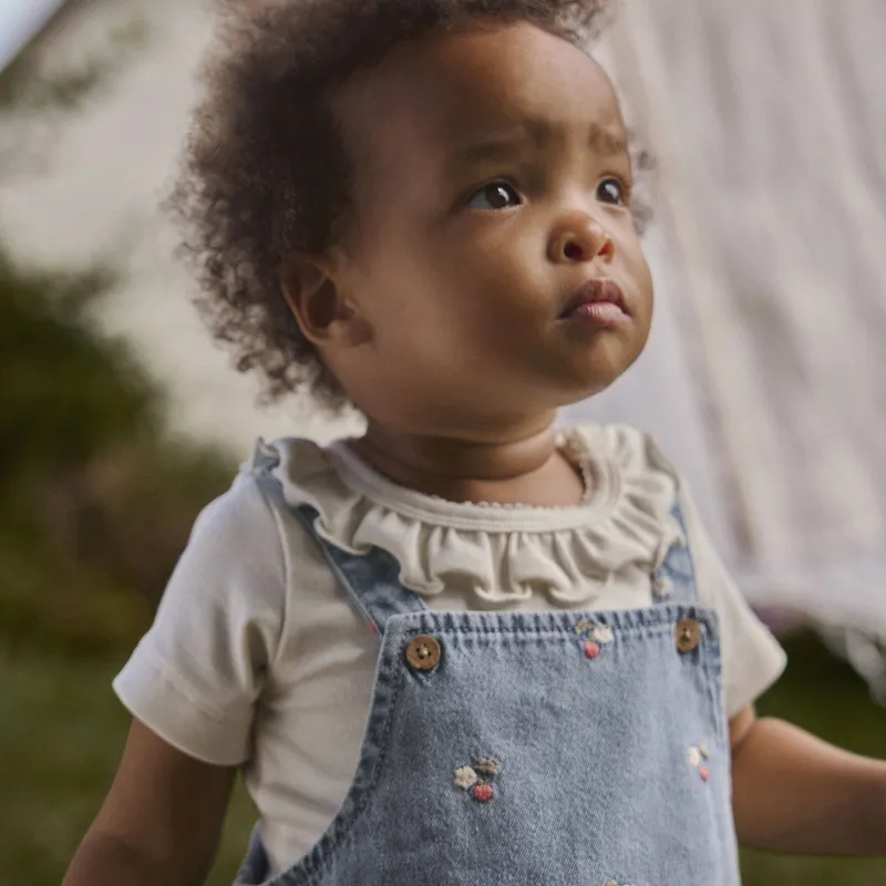 Lil' Atelier Kleid Overall - Medium Blue Denim - Bestickt - Größe 56