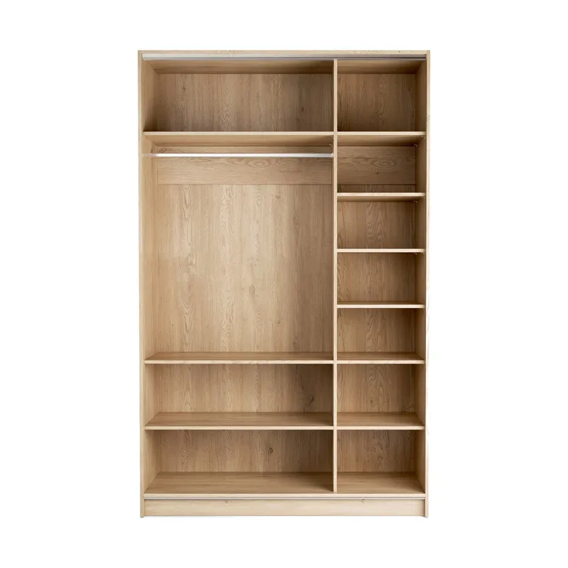 VOX Stor Kleiderschrank + Side Cabinet - 140 x 225 cm - Comfort - Sandy Beige / Eiche - Short Metal Rose Gold