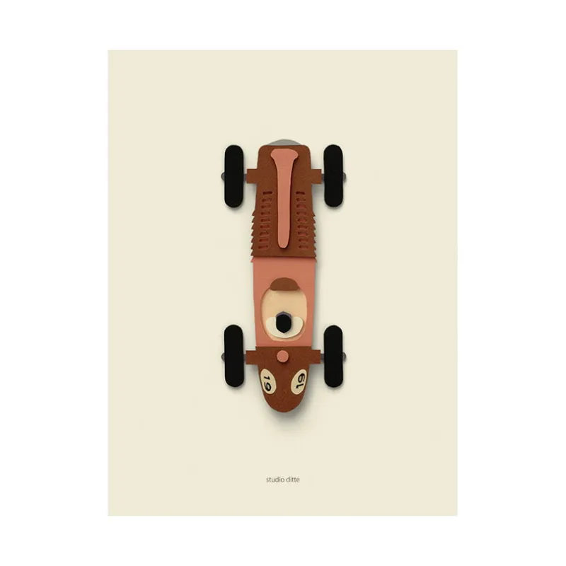 Studio Ditte Rennauto Braun Poster - 30x40 cm