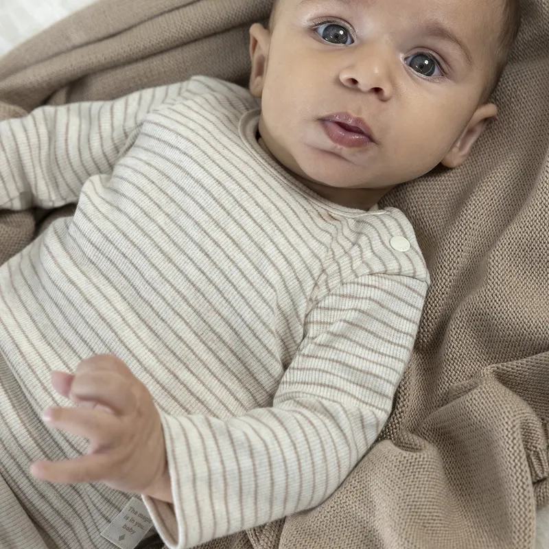 Feetje The Magic is in You Rib Langarmshirt mit Streifen - Größe 62 - Taupe Melange