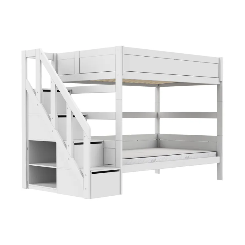 Life Time Etagenbett Deluxe - Weiß Lackiert - 120 cm - Mit Treppenschrank