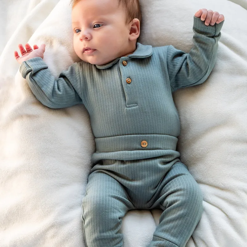 Klein Baby Polo Babybody Ripp - Größe 56 - Stone Green