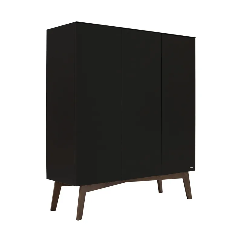 Kidsmill Sixties Kleiderschrank 3-türig Mattschwarz / Walnuss