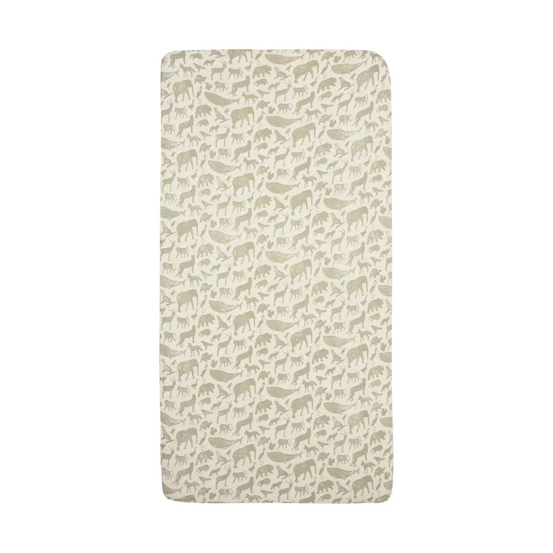 Jollein Jersey Animals Spannbettlaken - 40 / 50 x 80 / 90 cm - Olive Green
