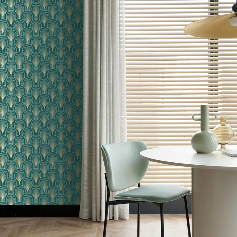Estahome Art Deco Motivtapete II – 0,53 x 10,05 m – Petrolblau/Gold
