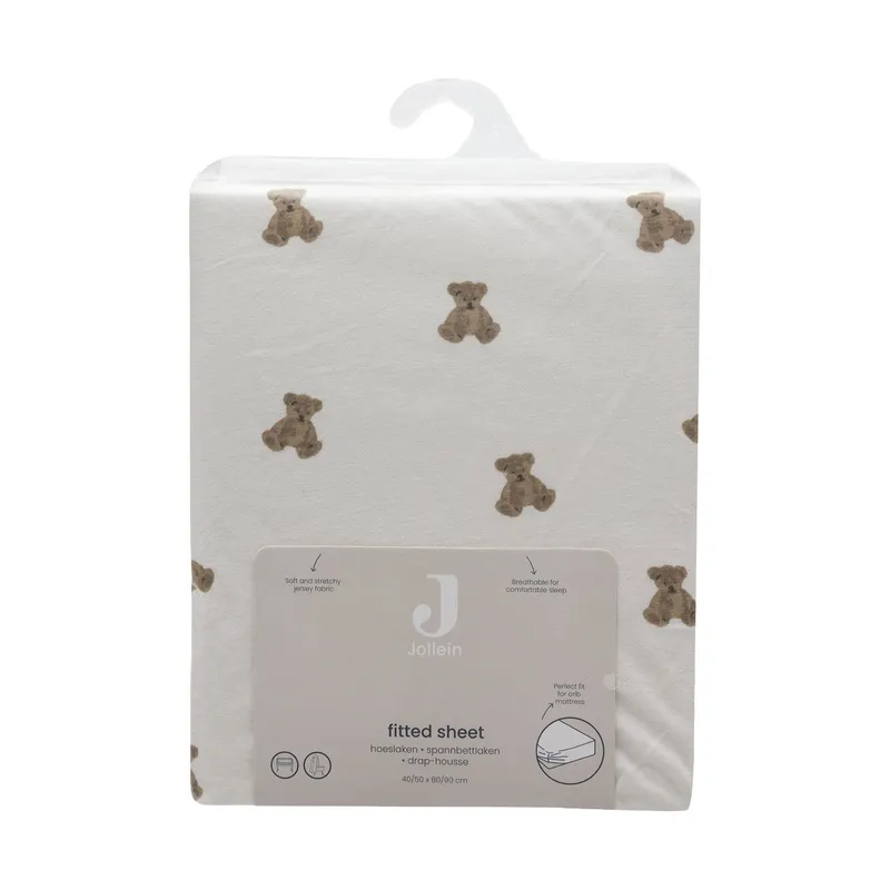 Jollein Spannbettlaken - 70/75x140/150 cm - Jersey - Mini Teddy Bear