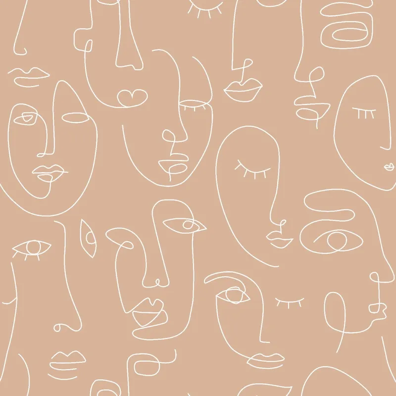 Estahome Line Art Gesichten Tapete - 0,53 x 10,05 m