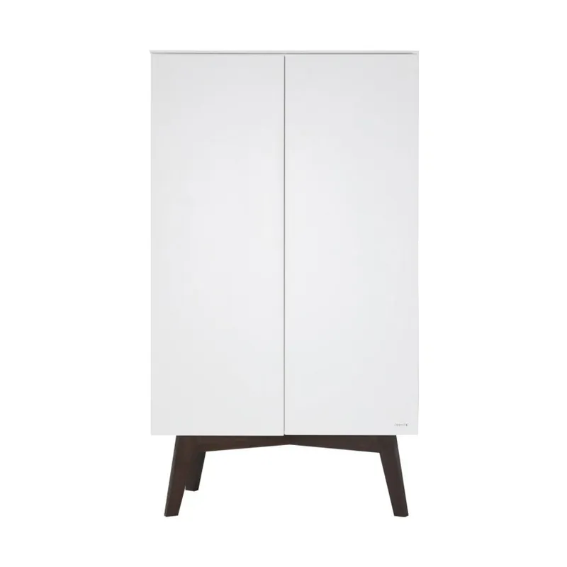 Kinderzimmer Sixties Mattweiß / Walnuss – Bett 90 x 200 – Schreibtisch - Schrank 2-Türig