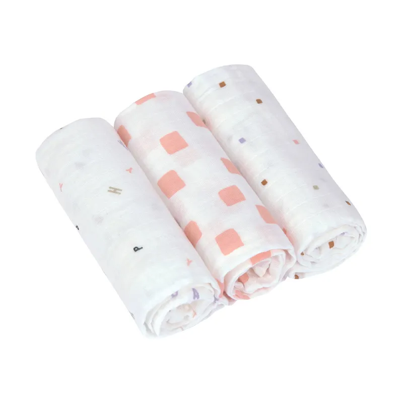 Lässig Swaddle & Burp Tuch L GOTS (3 Stück) - Happy Fruits - Peach