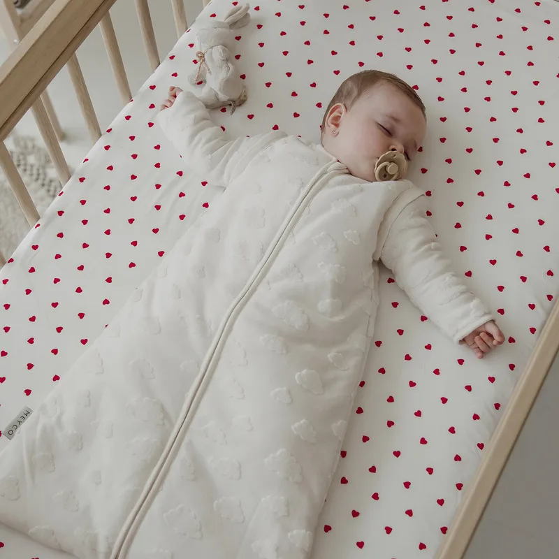 Meyco Spannbettlaken Print - Jersey - Sweet Heart - White/Red - 60 x 120 cm