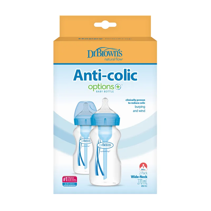 Dr. Brown's Options+ Anti-Kolik Breiter Flaschenhals Doppelpack Blau 270 ml