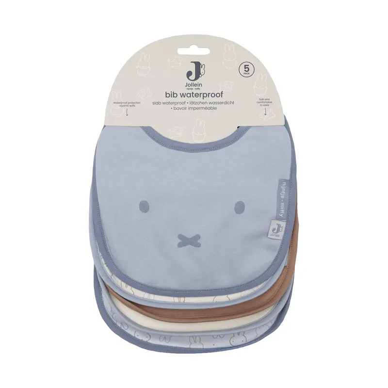 JollJollein Wasserdichte Jersey-Lätzchen – Miffy Moments – 5er-Pack - Cloudy Blue